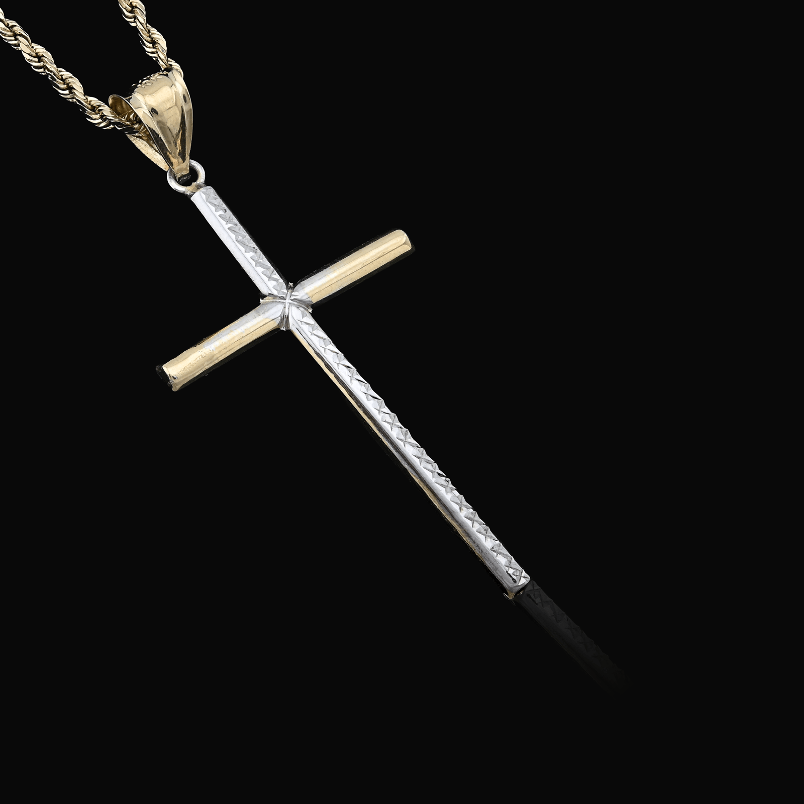 1/10th 10k Gold Bonded 925 Two Tone Thin Diamond Cut Cross Pendant 1.4gms Charm - Elite Jewelers - Charms & Pendants