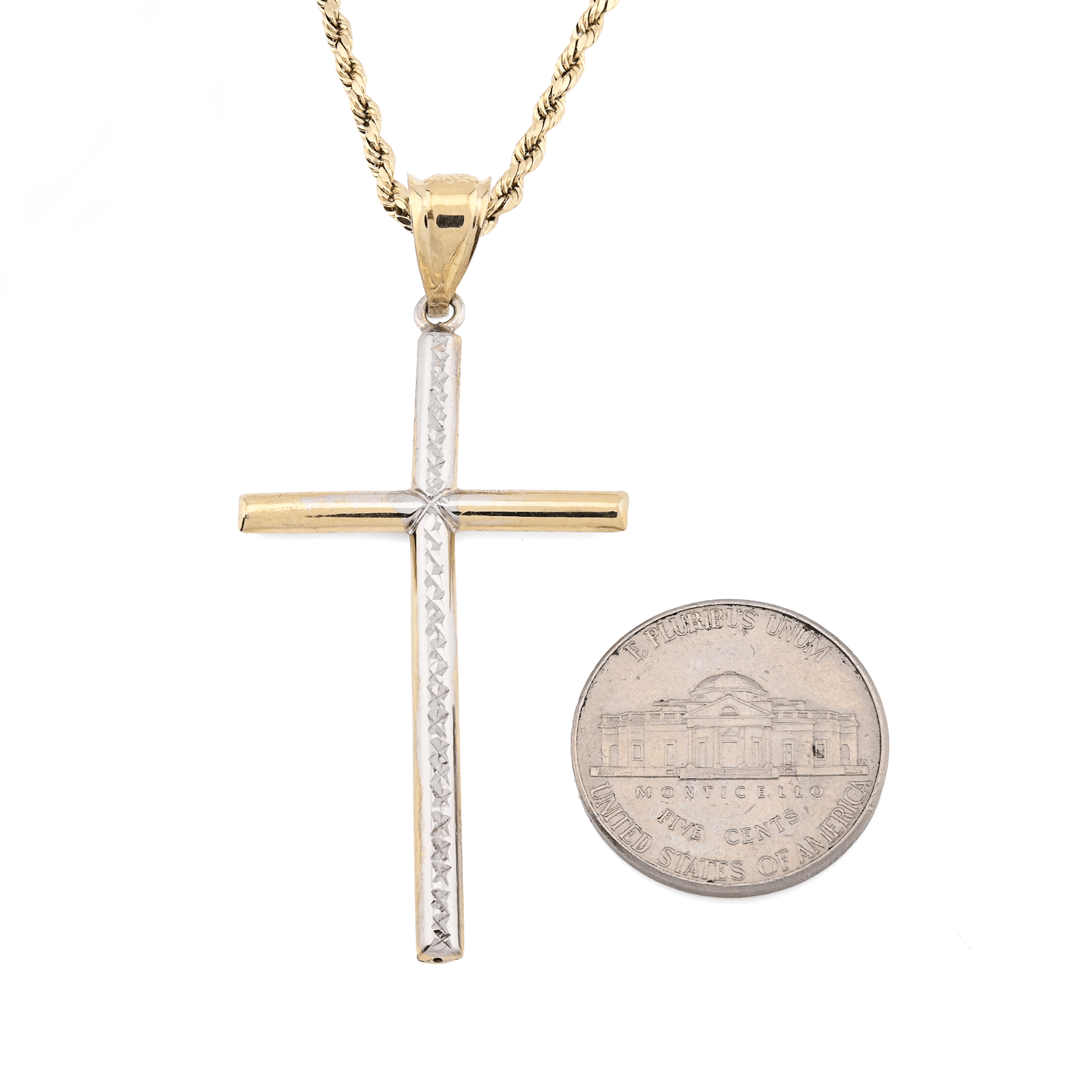 1/10th 10k Gold Bonded 925 Two Tone Thin Diamond Cut Cross Pendant 1.4gms Charm - Elite Jewelers - Charms & Pendants