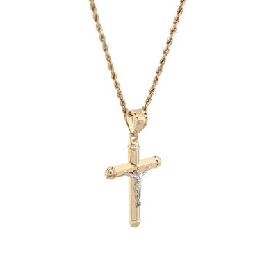 1/10th 10k Gold Bonded 925 Two Tone Tube Crucifix Cross Pendant 1.7g Mens Charm - Elite Jewelers - Charms & Pendants