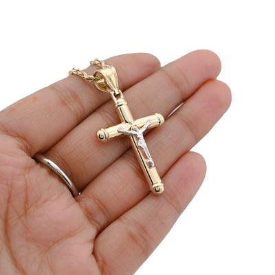 1/10th 10k Gold Bonded 925 Two Tone Tube Crucifix Cross Pendant 1.7g Mens Charm - Elite Jewelers - Charms & Pendants