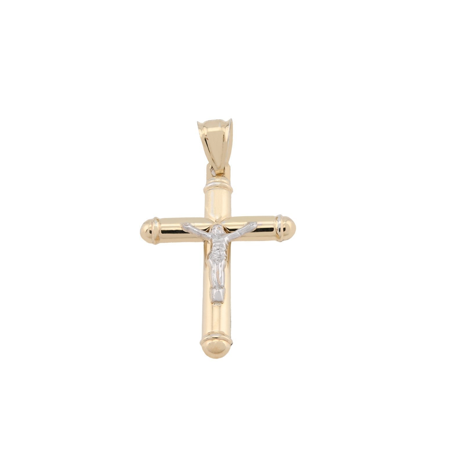 1/10th 10k Gold Bonded 925 Two Tone Tube Crucifix Cross Pendant 1.7g Mens Charm - Elite Jewelers - Charms & Pendants