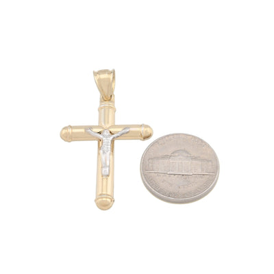 1/10th 10k Gold Bonded 925 Two Tone Tube Crucifix Cross Pendant 1.7g Mens Charm - Elite Jewelers - Charms & Pendants