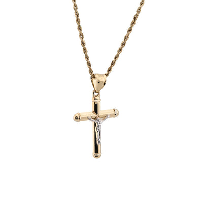 1/10th 10k Gold Bonded 925 Two Tone Tube Crucifix Cross Pendant 1.7g Mens Charm - Elite Jewelers - Charms & Pendants