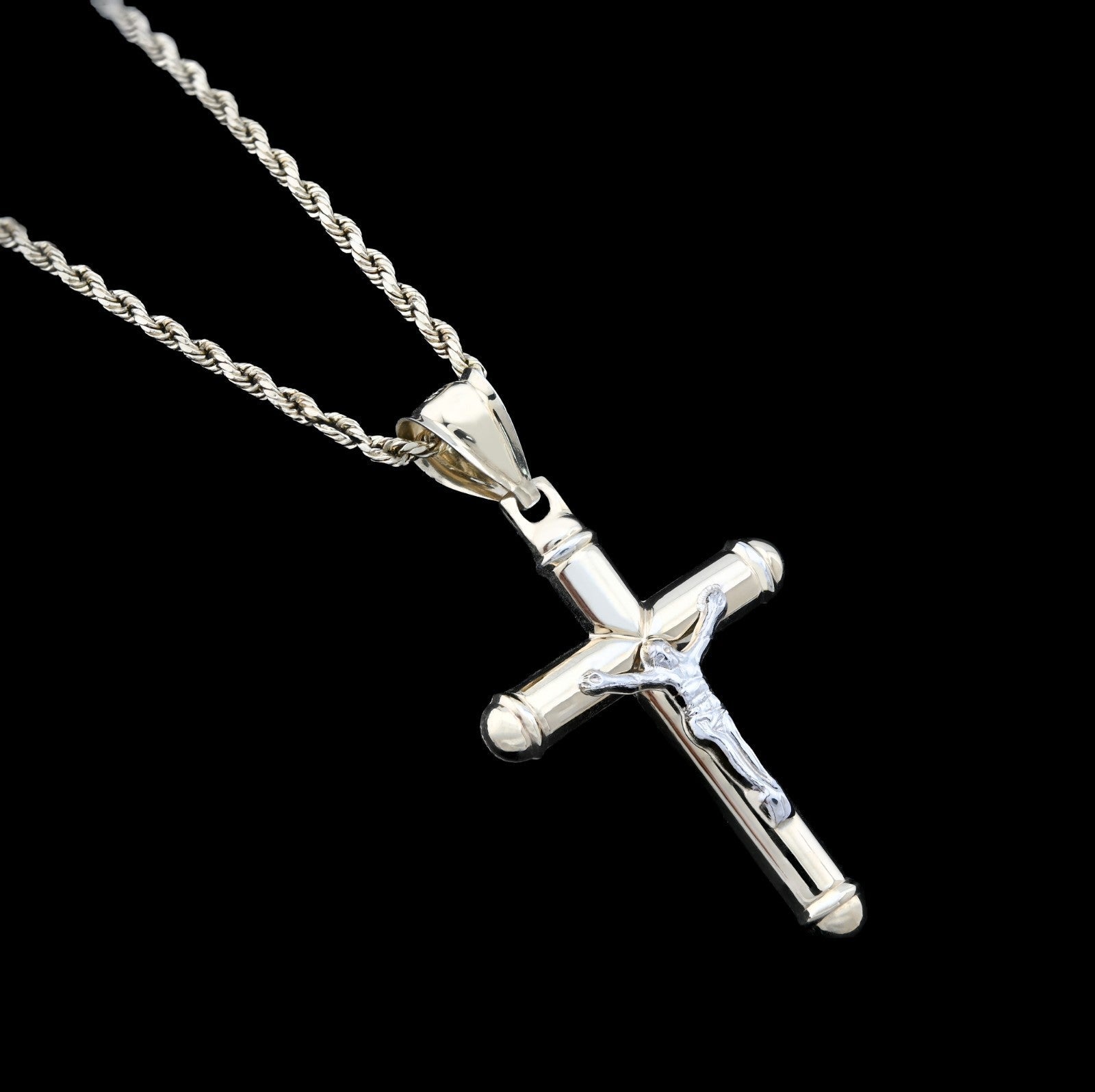 1/10th 10k Gold Bonded 925 Two Tone Tube Crucifix Cross Pendant 1.7g Mens Charm - Elite Jewelers - Charms & Pendants