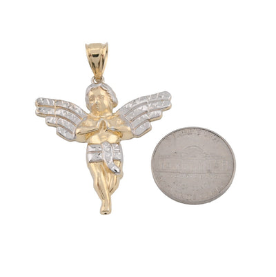 1/10th Real 10k Gold Bonded 925 Two Tone Praying Angel Pendant 2.9gms Mens Charm - Elite Jewelers - Charms & Pendants