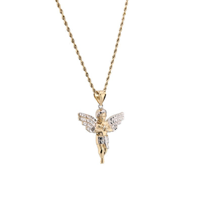 1/10th Real 10k Gold Bonded 925 Two Tone Praying Angel Pendant 2.9gms Mens Charm - Elite Jewelers - Charms & Pendants