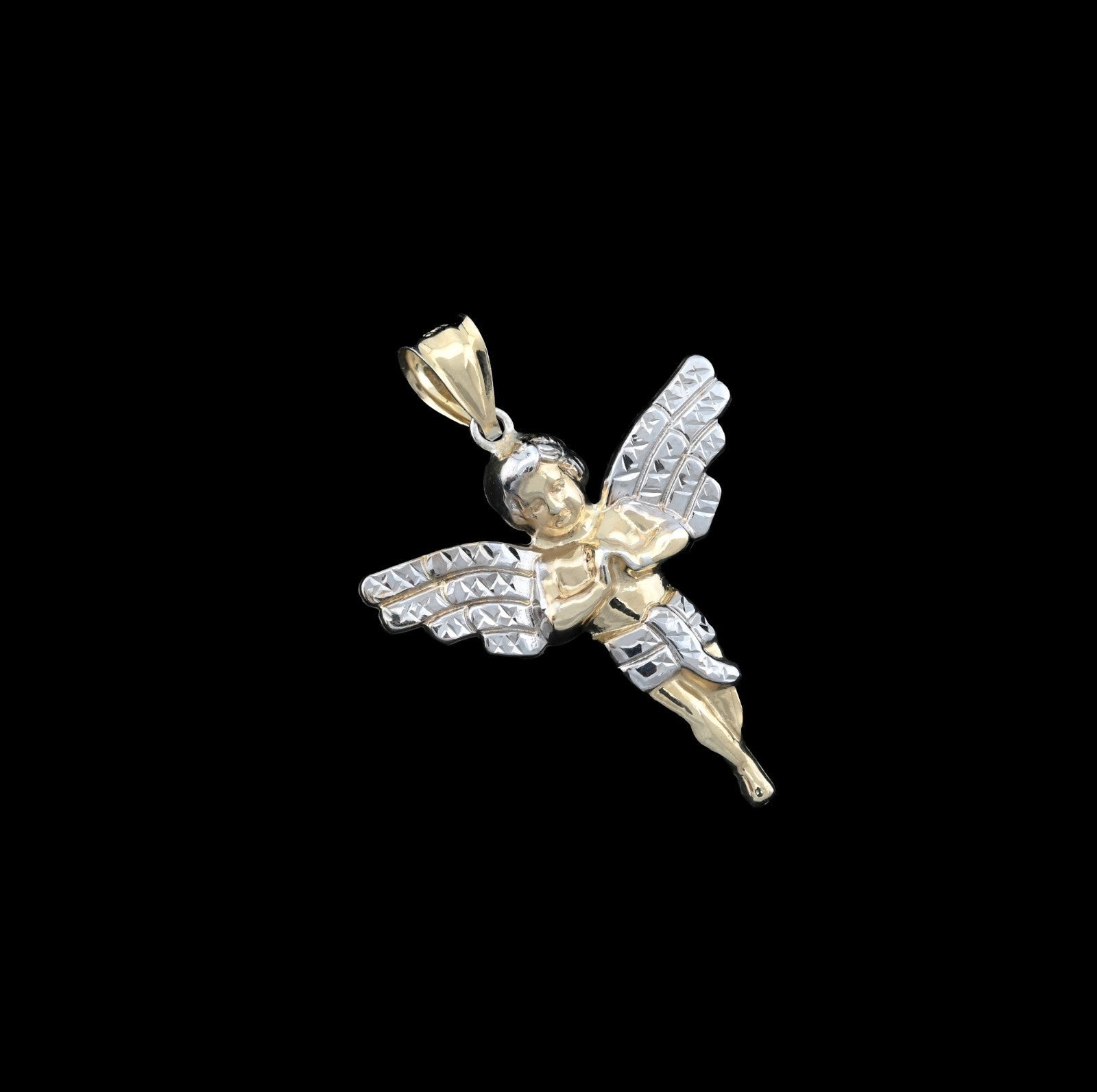 1/10th Real 10k Gold Bonded 925 Two Tone Praying Angel Pendant 2.9gms Mens Charm - Elite Jewelers - Charms & Pendants