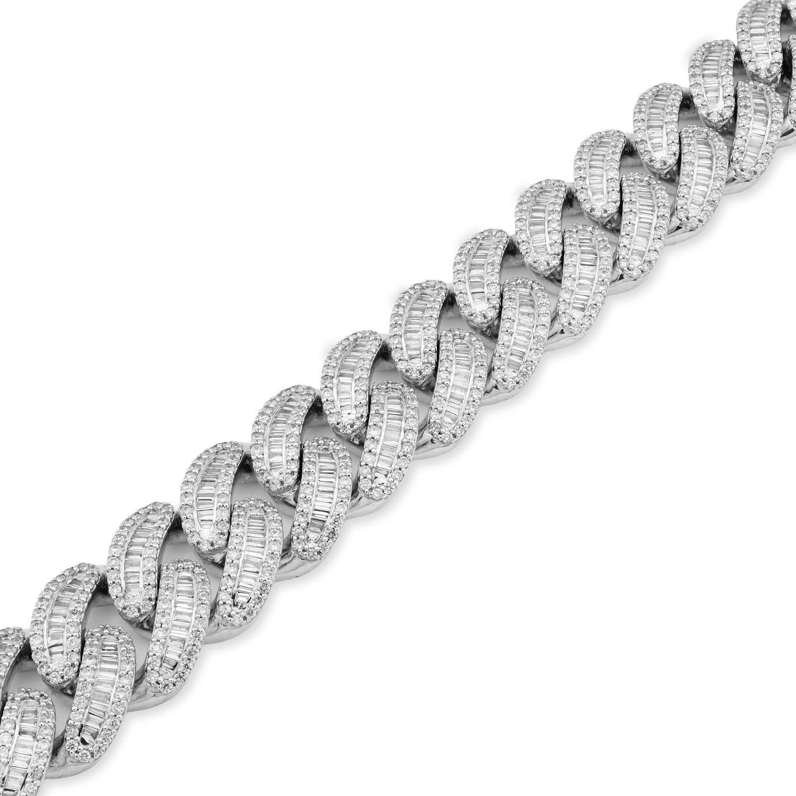 11.5MM 10k White Gold 57.2gms 6.75CTW Pure Round/Baguette Diamond Cuban Bracelet - Elite Jewelers - Bracelets