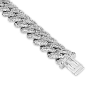 11.5MM 10k White Gold 57.2gms 6.75CTW Pure Round/Baguette Diamond Cuban Bracelet - Elite Jewelers - Bracelets