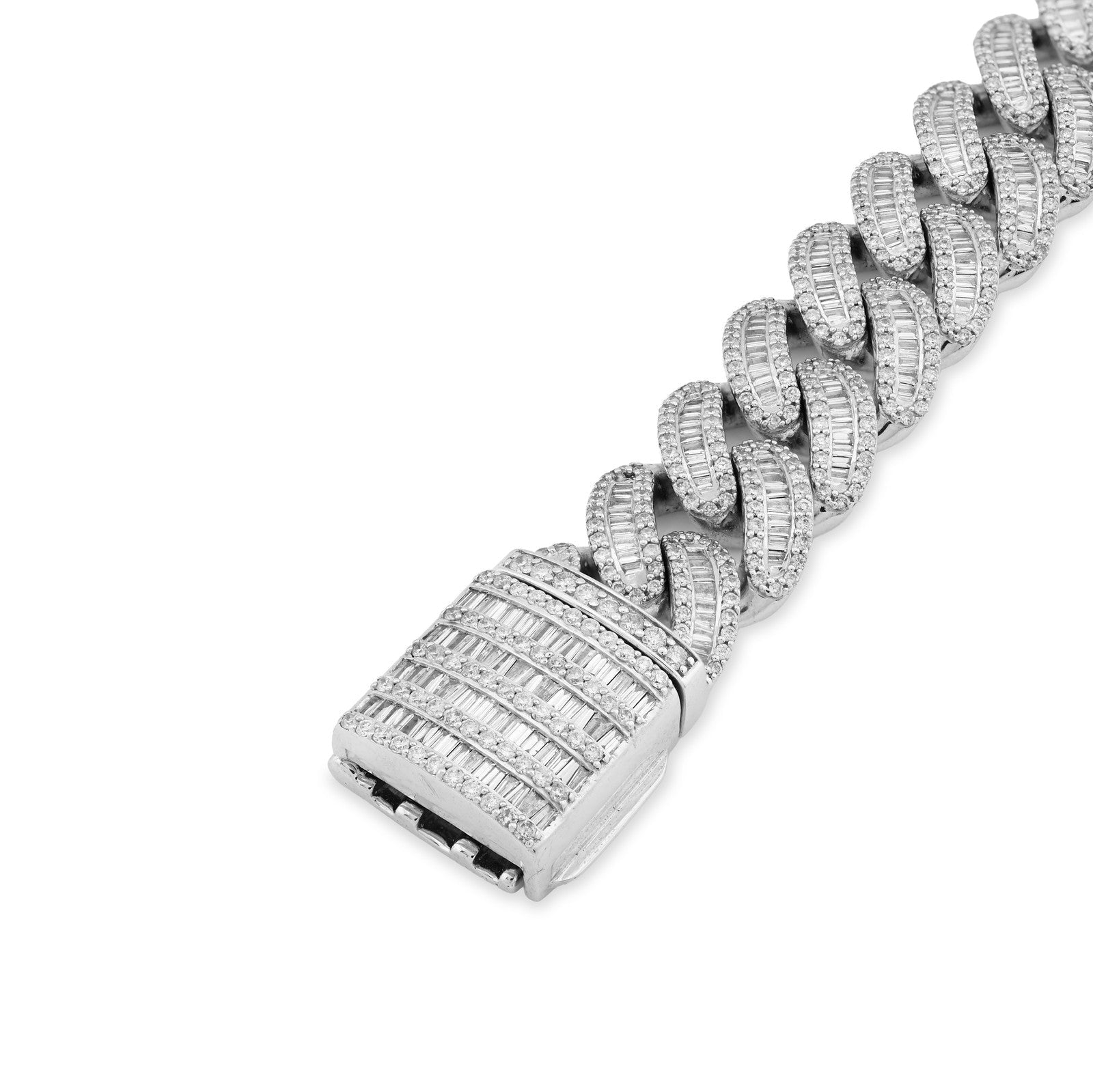 11.5MM 10k White Gold 57.2gms 6.75CTW Pure Round/Baguette Diamond Cuban Bracelet - Elite Jewelers - Bracelets