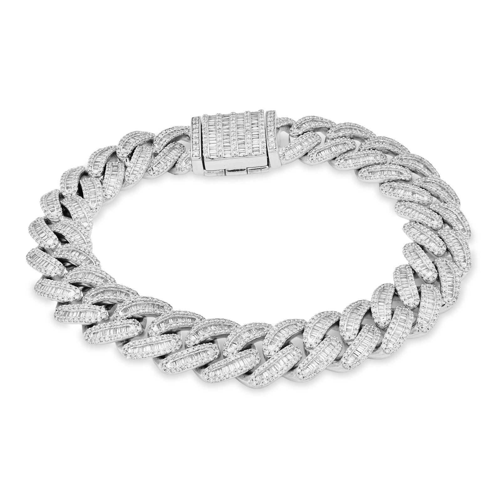11.5MM 10k White Gold 57.2gms 6.75CTW Pure Round/Baguette Diamond Cuban Bracelet - Elite Jewelers - Bracelets