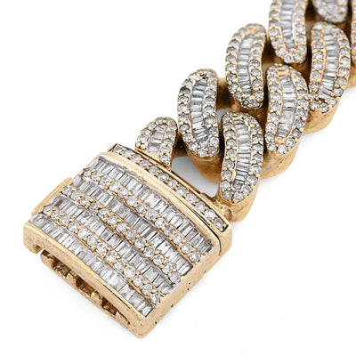 11.5MM 10k Yellow Gold 70.2gm 8CTW Natural Round/Baguette Cuban Diamond Bracelet - Elite Jewelers - Bracelets