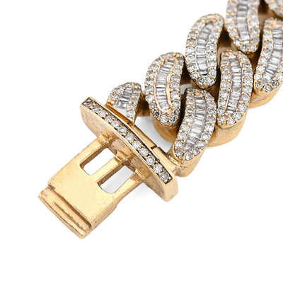 11.5MM 10k Yellow Gold 70.2gm 8CTW Natural Round/Baguette Cuban Diamond Bracelet - Elite Jewelers - Bracelets