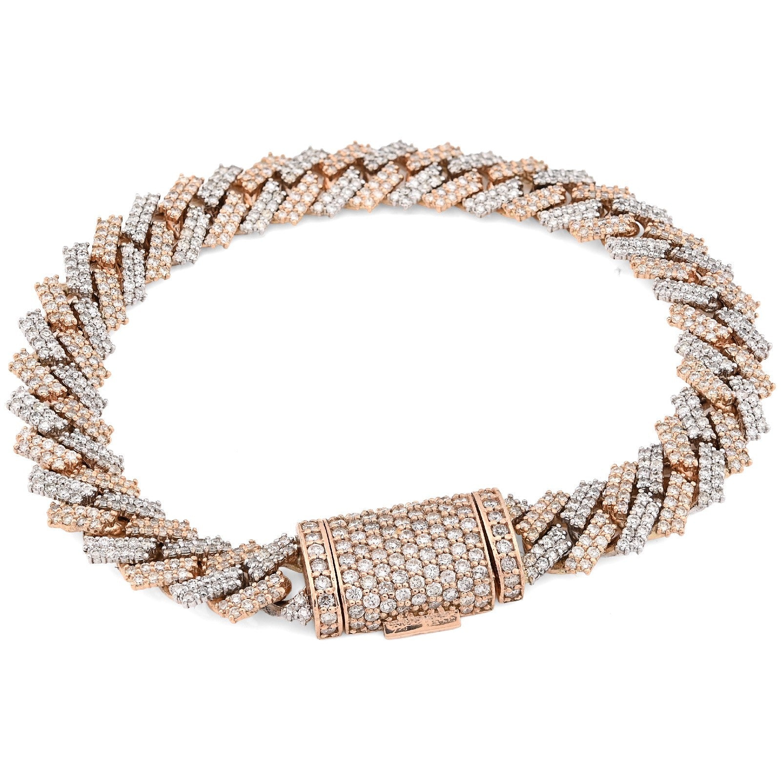11MM 10k Rose/White Gold 44.6gms 8.78CTW Natural Diamond Snake Cuban Bracelet - Elite Jewelers - Bracelets