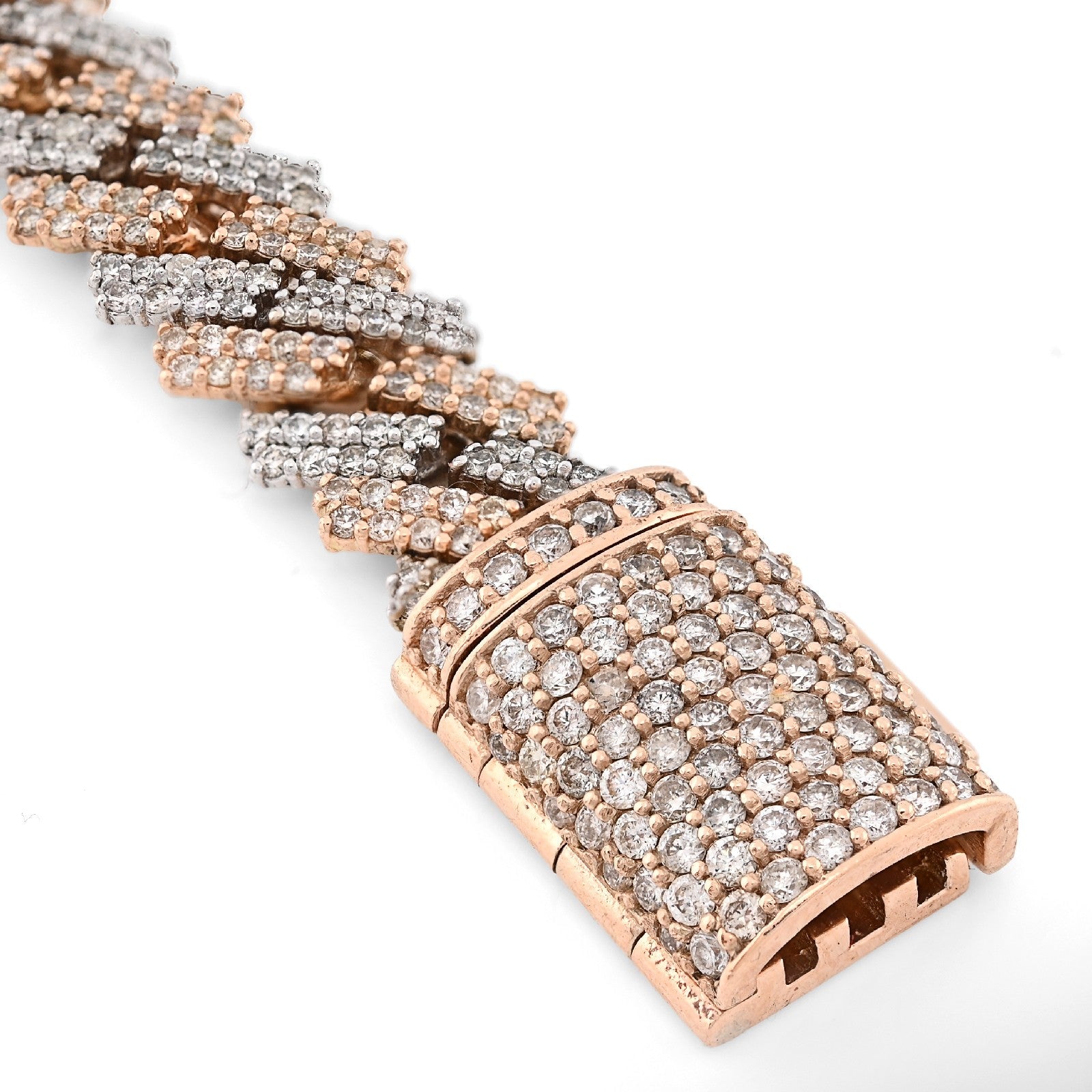 11MM 10k Rose/White Gold 44.6gms 8.78CTW Natural Diamond Snake Cuban Bracelet - Elite Jewelers - Bracelets