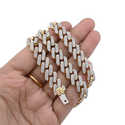 11MM 10k Yellow Gold 6.74CTW Natural Diamond Prong Cuban Chain 63.9gms Necklace - Elite Jewelers - Necklaces & Chains