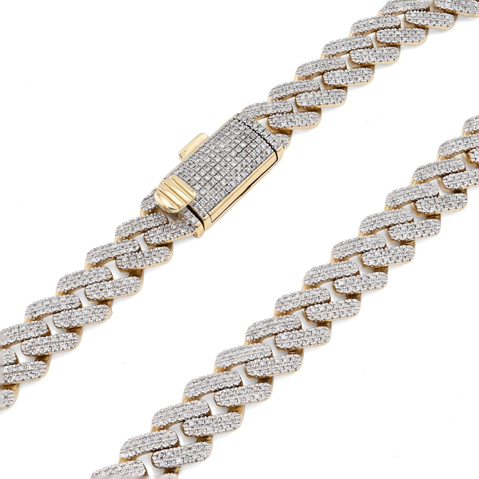 11MM 10k Yellow Gold 6.74CTW Natural Diamond Prong Cuban Chain 63.9gms Necklace - Elite Jewelers - Necklaces & Chains