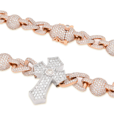 12.6MM Two Tone Gold 28CTW 159.6gm Round/Baguette Diamond Cross & Infinity Chain - Elite Jewelers - Necklaces