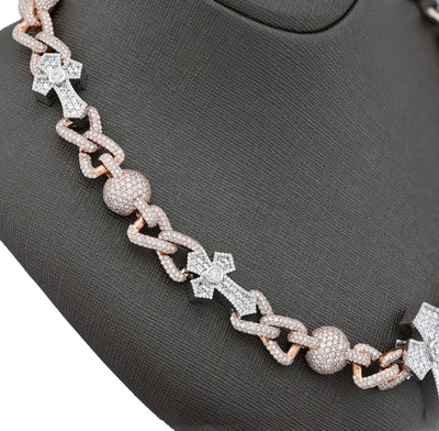 12.6MM Two Tone Gold 28CTW 159.6gm Round/Baguette Diamond Cross & Infinity Chain - Elite Jewelers - Necklaces