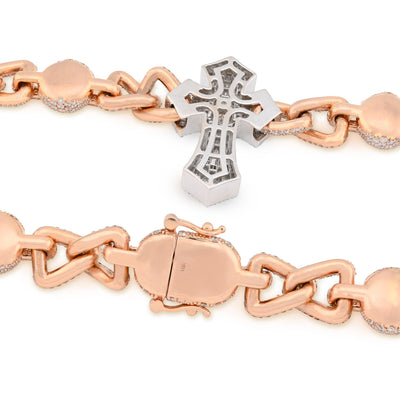 12.6MM Two Tone Gold 28CTW 159.6gm Round/Baguette Diamond Cross & Infinity Chain - Elite Jewelers - Necklaces