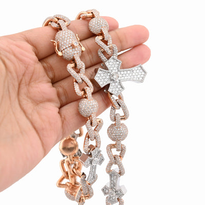 12.6MM Two Tone Gold 28CTW 159.6gm Round/Baguette Diamond Cross & Infinity Chain - Elite Jewelers - Necklaces