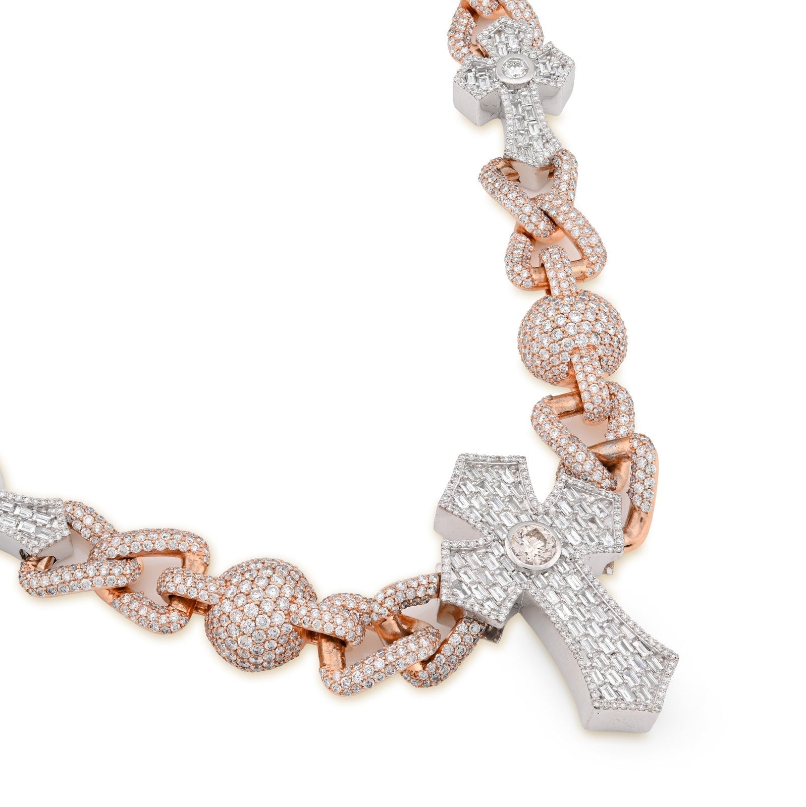 12.6MM Two Tone Gold 28CTW 159.6gm Round/Baguette Diamond Cross & Infinity Chain - Elite Jewelers - Necklaces