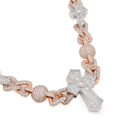 12.6MM Two Tone Gold 28CTW 159.6gm Round/Baguette Diamond Cross & Infinity Chain - Elite Jewelers - Necklaces