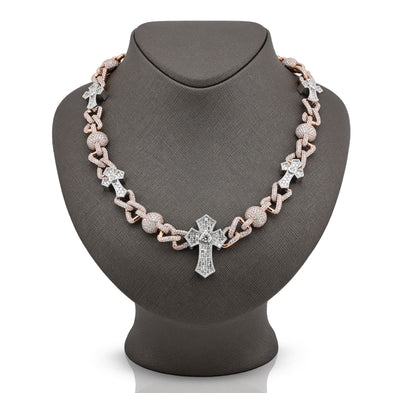 12.6MM Two Tone Gold 28CTW 159.6gm Round/Baguette Diamond Cross & Infinity Chain - Elite Jewelers - Necklaces