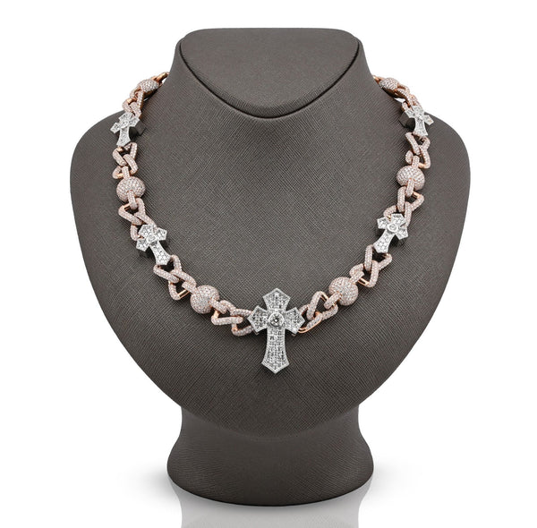 12.6MM Two Tone Gold 28CTW 159.6gm Round/Baguette Diamond Cross & Infinity Chain - Elite Jewelers - Necklaces