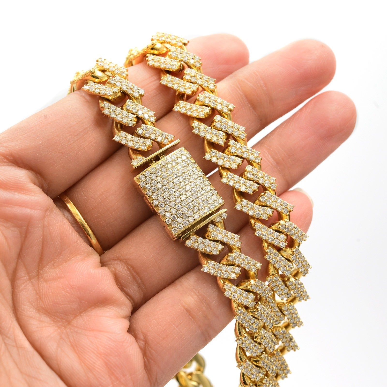 12MM 10k Yellow Gold 19CTW Natural Diamond 2 Row Cuban Chain 119g 20In Necklace - Elite Jewelers - Necklaces & Chains