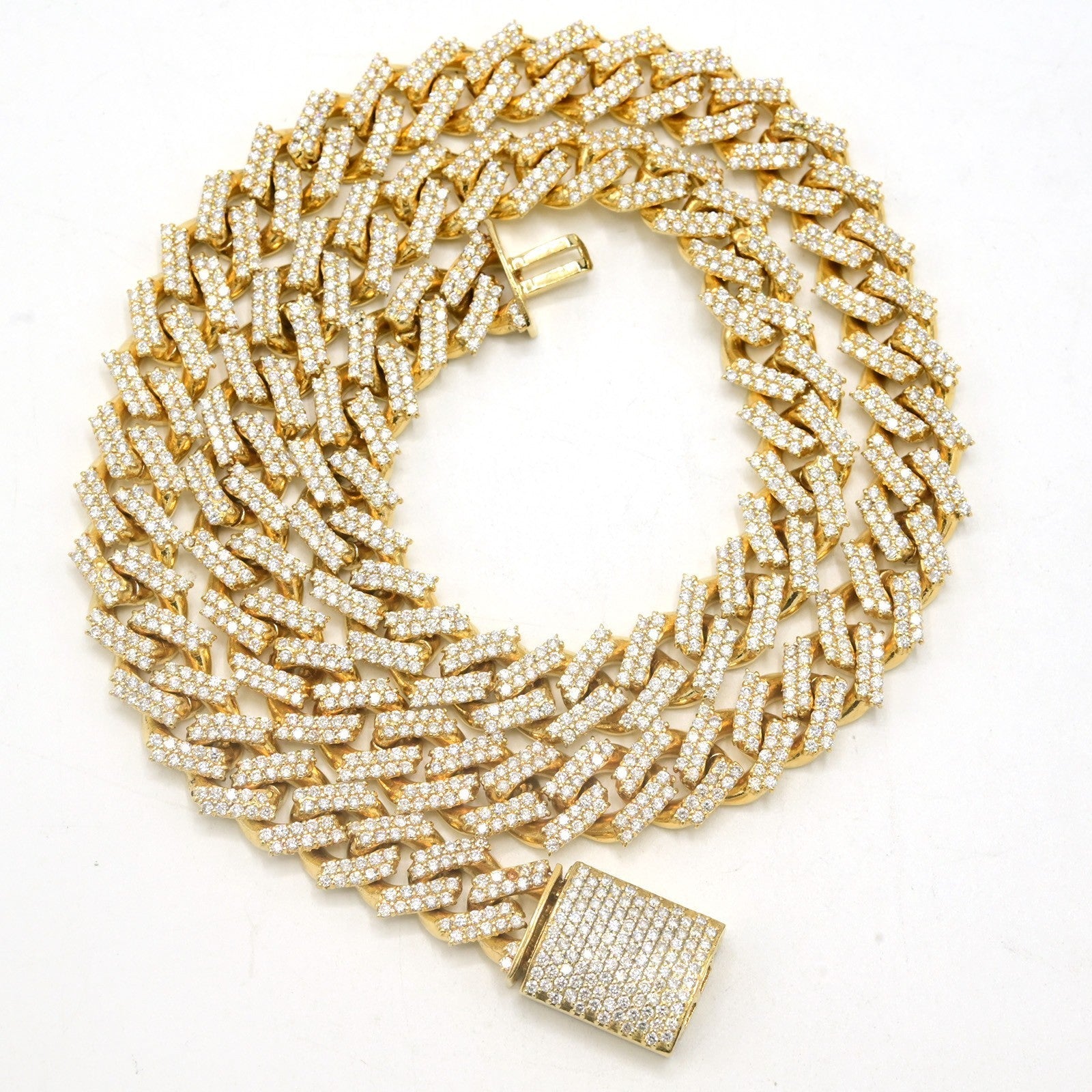 12MM 10k Yellow Gold 19CTW Natural Diamond 2 Row Cuban Chain 119g 20In Necklace - Elite Jewelers - Necklaces & Chains