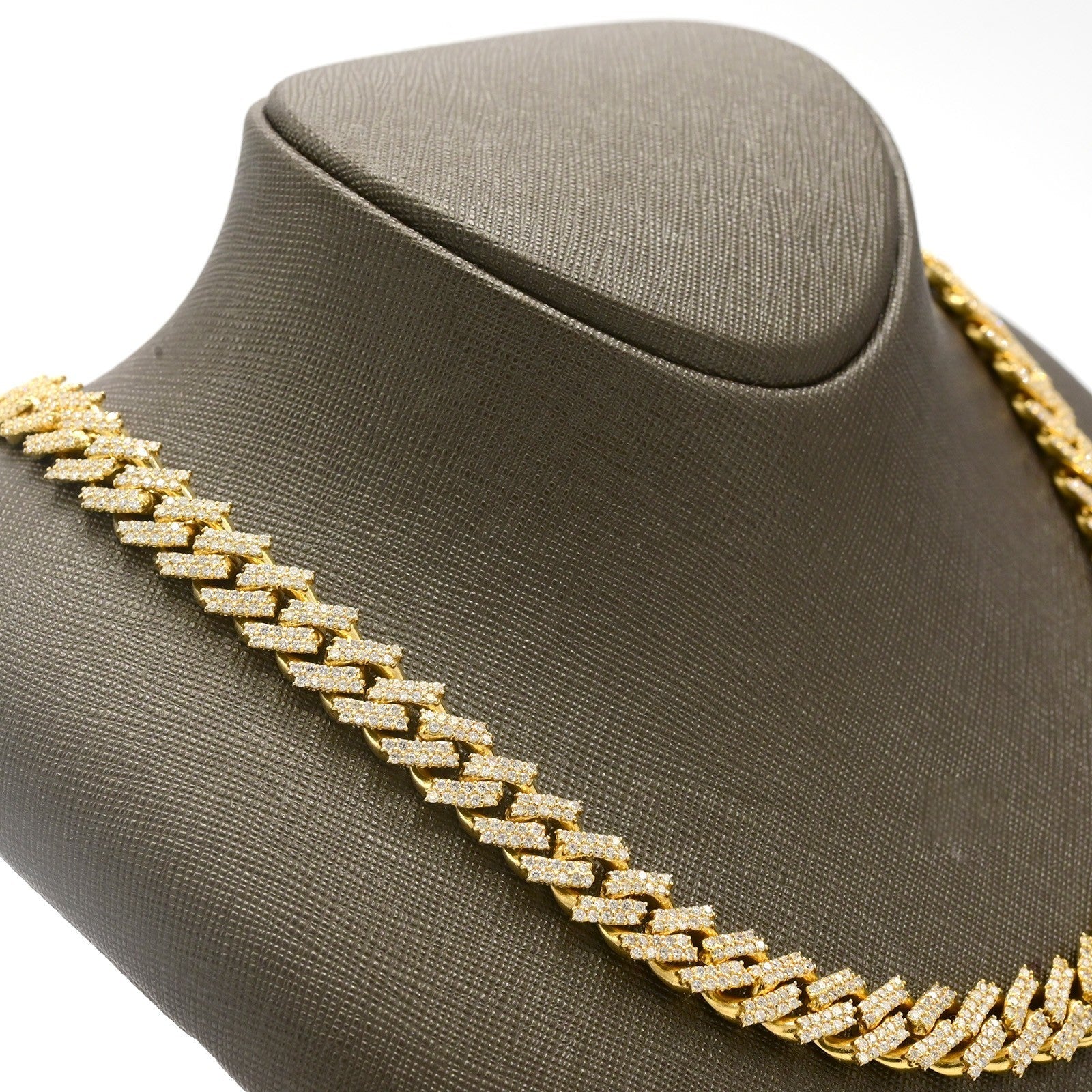 12MM 10k Yellow Gold 19CTW Natural Diamond 2 Row Cuban Chain 119g 20In Necklace - Elite Jewelers - Necklaces & Chains