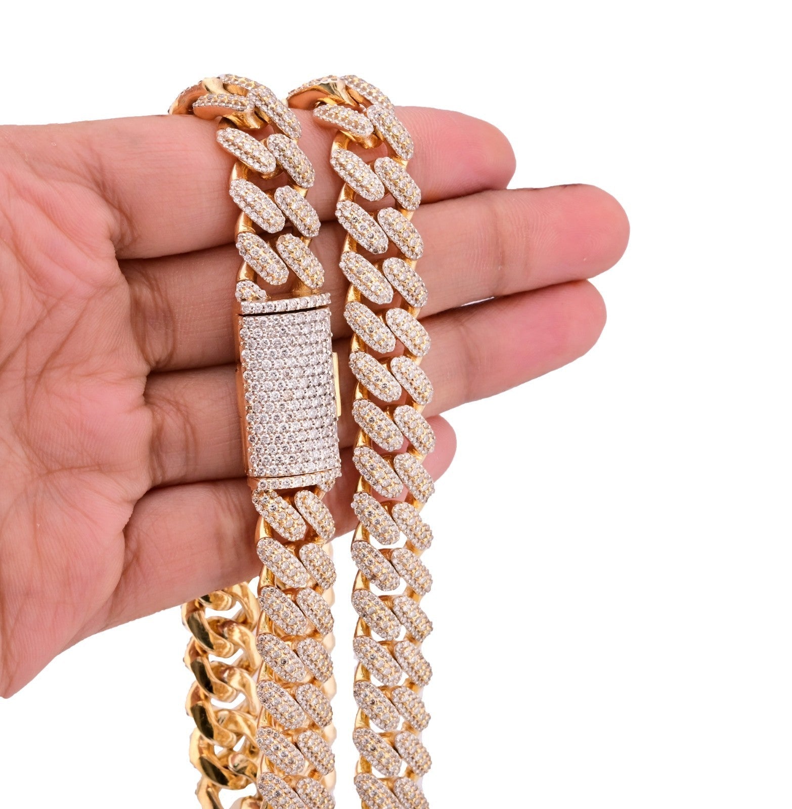 12MM 10k Yellow Gold 25CTW Natural Diamond 180gms Cuban Mens Chain 24In Necklace - Elite Jewelers - Necklaces & Chains