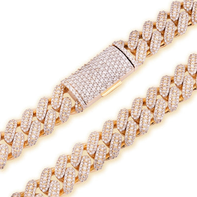 12MM 10k Yellow Gold 25CTW Natural Diamond 180gms Cuban Mens Chain 24In Necklace - Elite Jewelers - Necklaces & Chains
