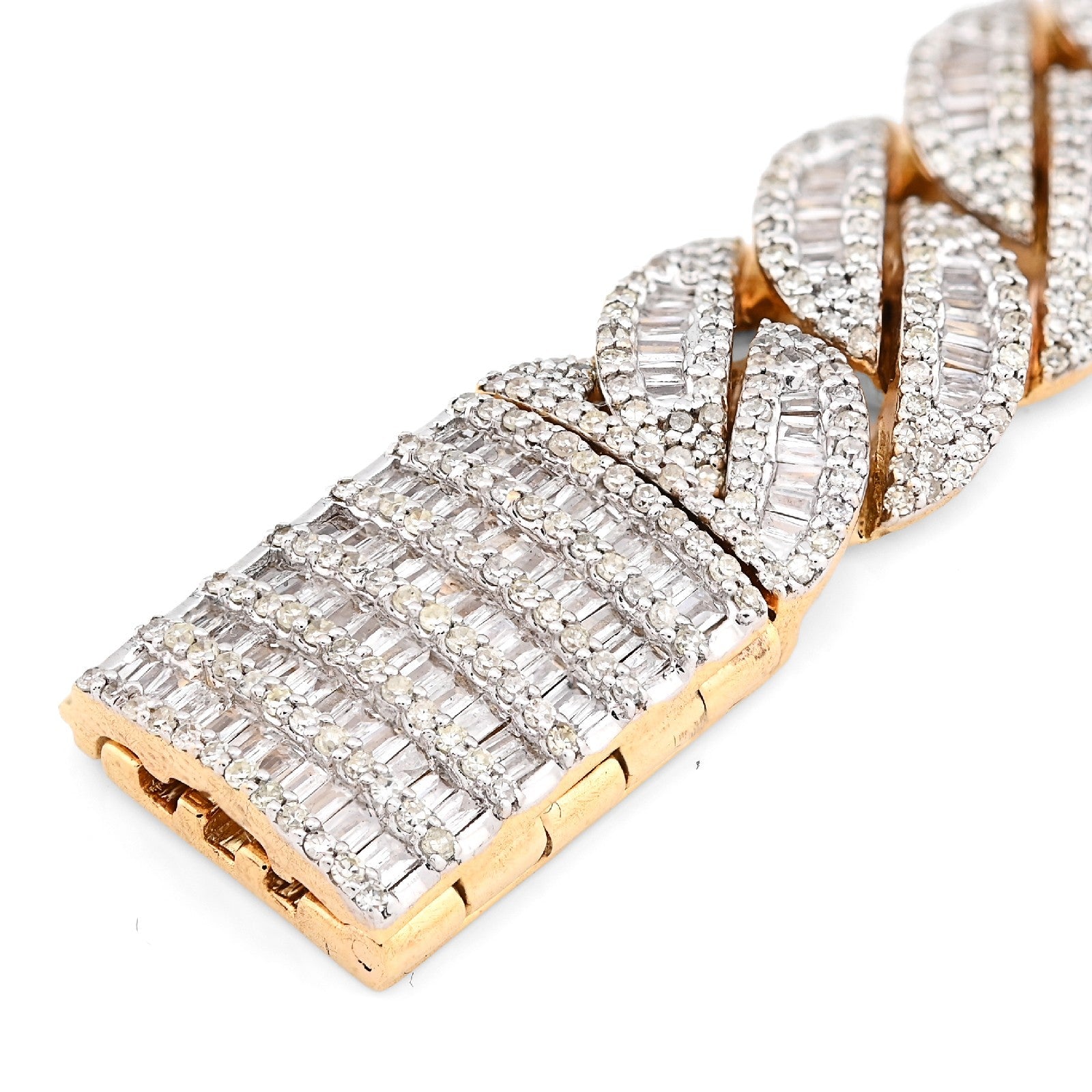 12MM 10k Yellow Gold 40.3gm 6.8CTW Natural Round/Baguette Diamond Cuban Bracelet - Elite Jewelers - Bracelets