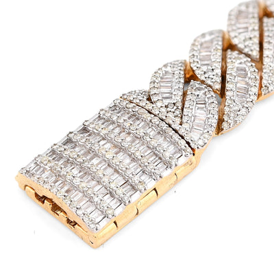12MM 10k Yellow Gold 40.3gm 6.8CTW Natural Round/Baguette Diamond Cuban Bracelet - Elite Jewelers - Bracelets