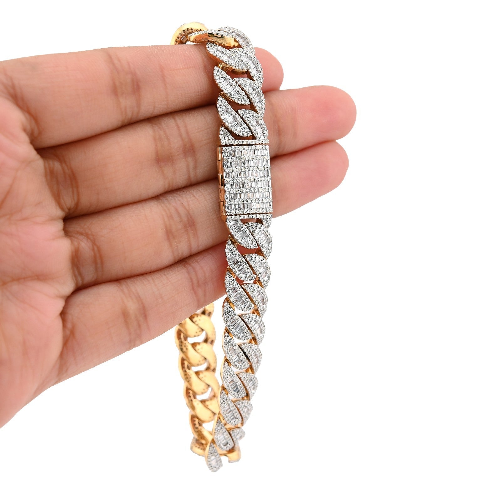 12MM 10k Yellow Gold 40.3gm 6.8CTW Natural Round/Baguette Diamond Cuban Bracelet - Elite Jewelers - Bracelets