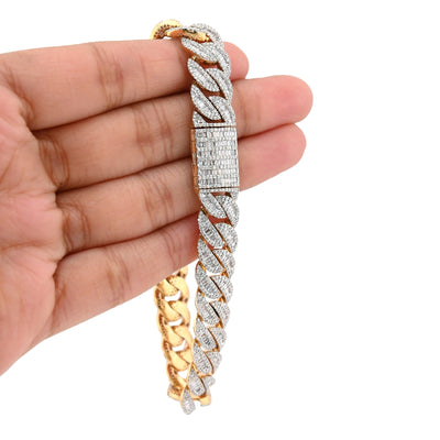 12MM 10k Yellow Gold 40.3gm 6.8CTW Natural Round/Baguette Diamond Cuban Bracelet - Elite Jewelers - Bracelets