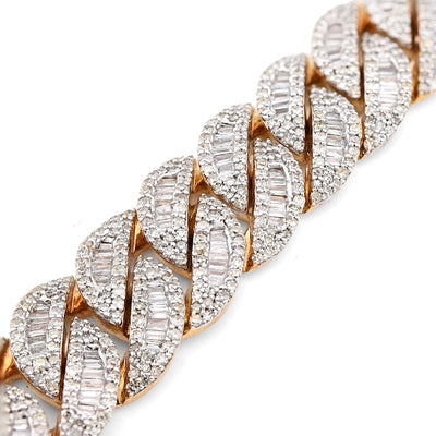 12MM 10k Yellow Gold 40.3gm 6.8CTW Natural Round/Baguette Diamond Cuban Bracelet - Elite Jewelers - Bracelets