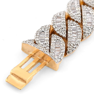 12MM 10k Yellow Gold 40.3gm 6.8CTW Natural Round/Baguette Diamond Cuban Bracelet - Elite Jewelers - Bracelets