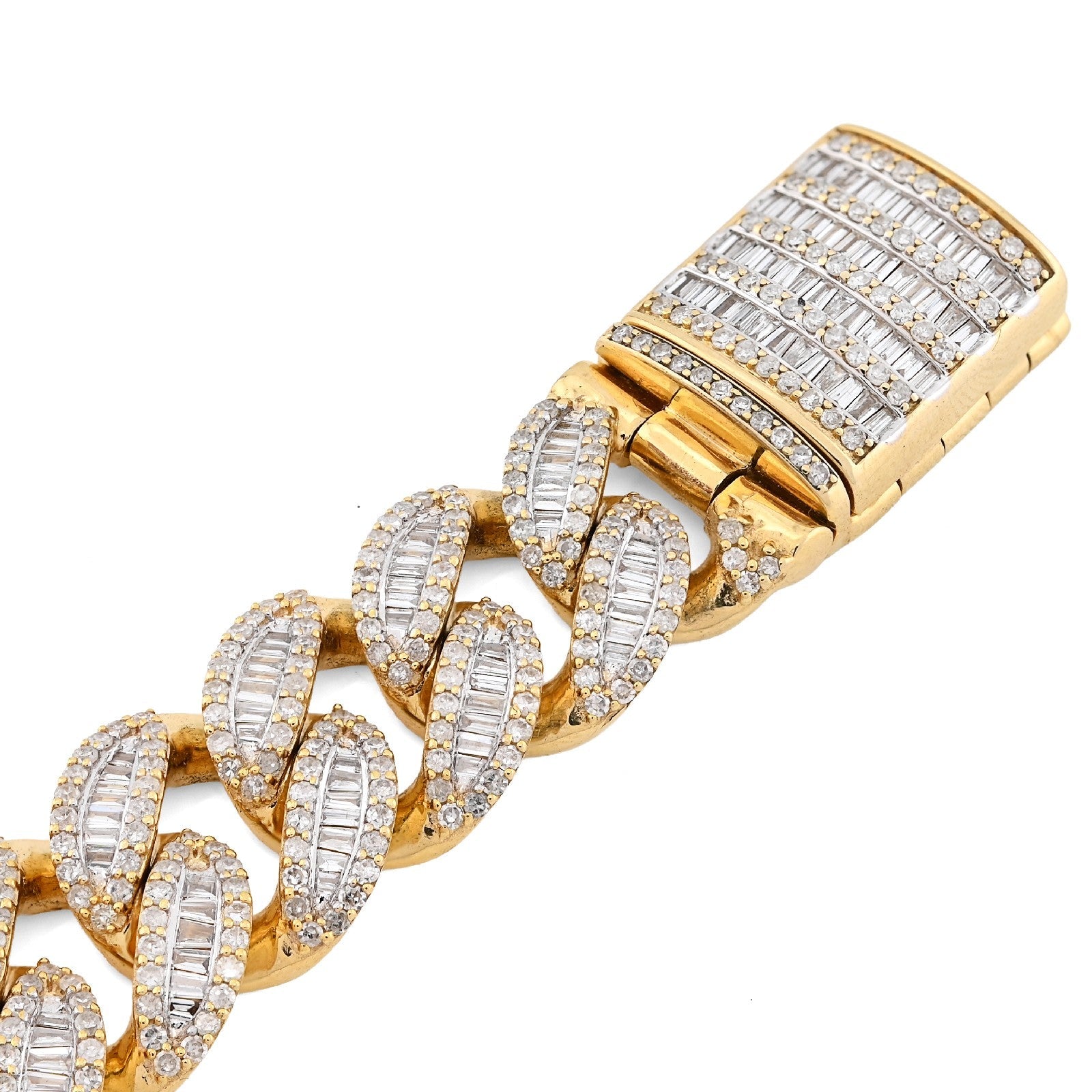 12MM 10k Yellow Gold 49.4g 6.75CT Pure Round/Baguette Diamond Cuban 8In Bracelet - Elite Jewelers - Bracelets