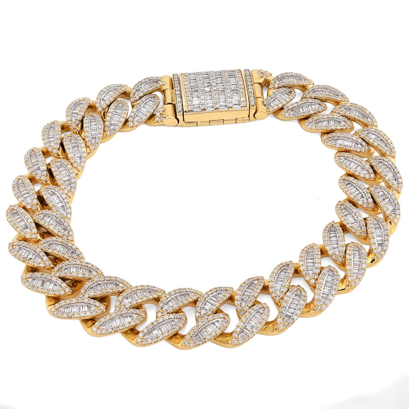 12MM 10k Yellow Gold 49.4g 6.75CT Pure Round/Baguette Diamond Cuban 8In Bracelet - Elite Jewelers - Bracelets