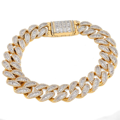 12MM 10k Yellow Gold 49.4g 6.75CT Pure Round/Baguette Diamond Cuban 8In Bracelet - Elite Jewelers - Bracelets