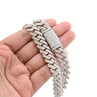 12MM 925 Silver 14.83CTW Natural Diamond Snake Cuban Chain 18In 96.7gms Necklace - Elite Jewelers - Necklaces & Chains