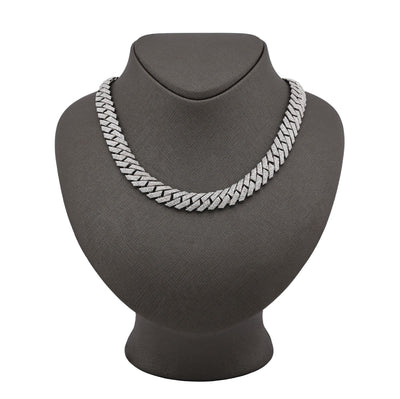 12MM 925 Silver 14.83CTW Natural Diamond Snake Cuban Chain 18In 96.7gms Necklace - Elite Jewelers - Necklaces & Chains