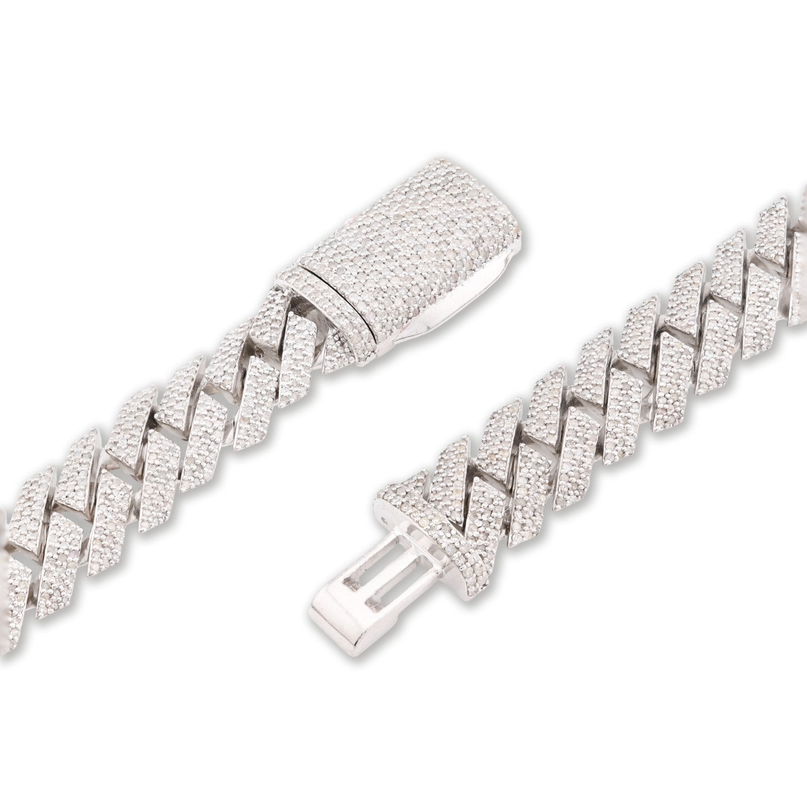 12MM 925 Silver 14.83CTW Natural Diamond Snake Cuban Chain 18In 96.7gms Necklace - Elite Jewelers - Necklaces & Chains