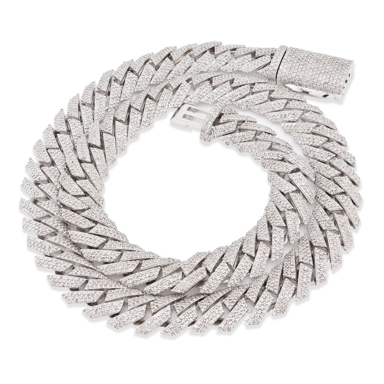 12MM 925 Silver 14.83CTW Natural Diamond Snake Cuban Chain 18In 96.7gms Necklace - Elite Jewelers - Necklaces & Chains