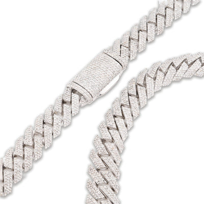 12MM 925 Silver 14.83CTW Natural Diamond Snake Cuban Chain 18In 96.7gms Necklace - Elite Jewelers - Necklaces & Chains