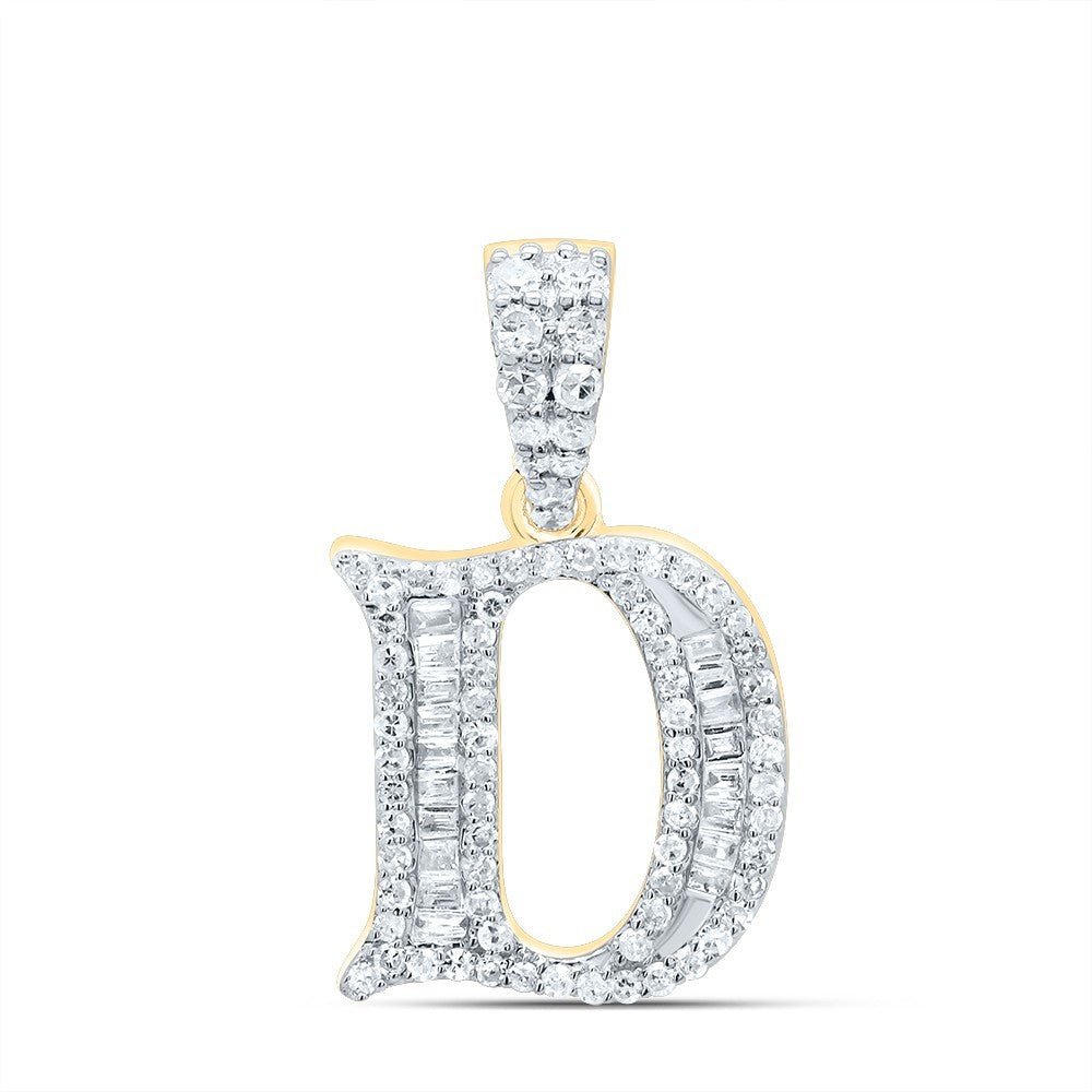 1/3CTW Natural Baguette Diamond 10k Yellow Gold Initial "D" Charm 1.68g Pendant - Elite Jewelers - Charms & Pendants