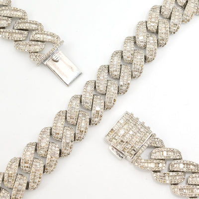 13MM 10k White Gold 21In 24CTW Natural Round/Baguette Diamond Cuban Chain 80.5gm - Elite Jewelers - Necklaces & Chains